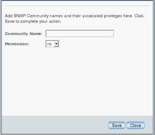 Screen shot of the Add SNMP Community dialog.