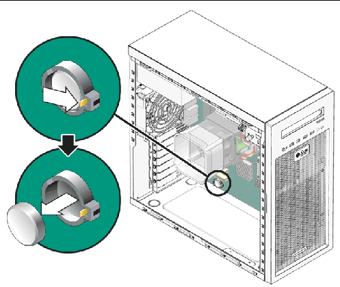 Figure showing removal of the system battery.