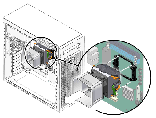 Figure showing removal of the heatsink/fan assembly.
