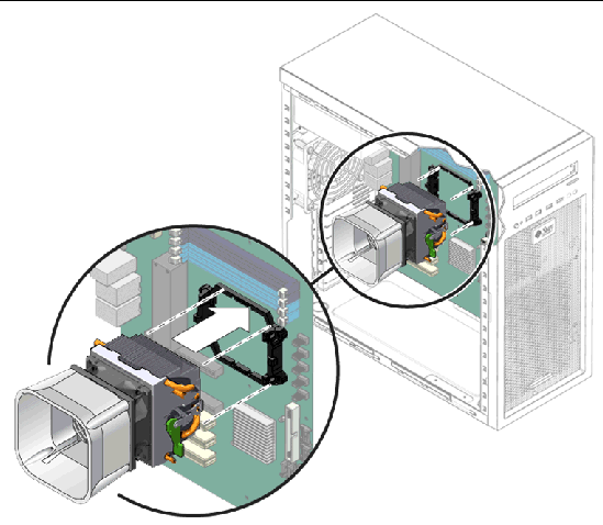 Figure showing installation of the heatsink/fan assembly.