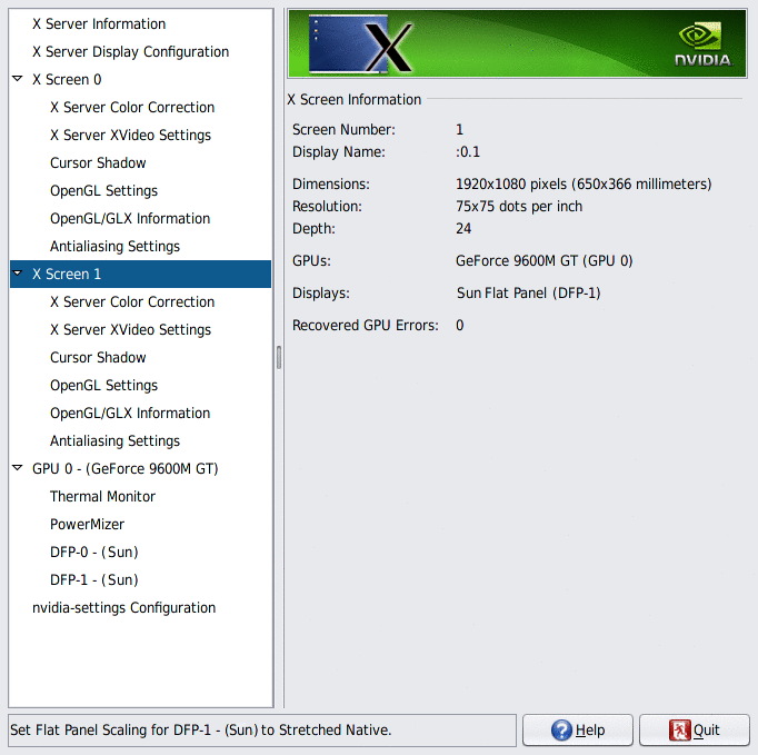 Graphic showing X Screen 1 settings.