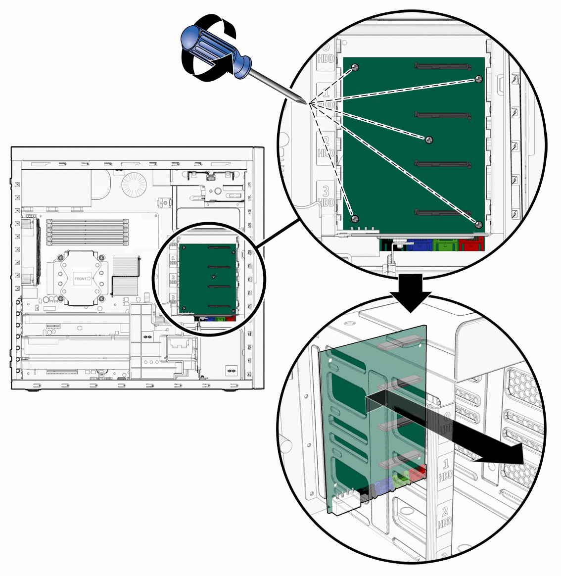 Figure showing removal of storage cables and backplane
from the workstation.