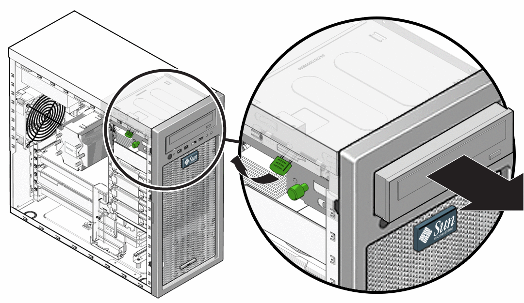 Graphic showing the removal of DVD drive.