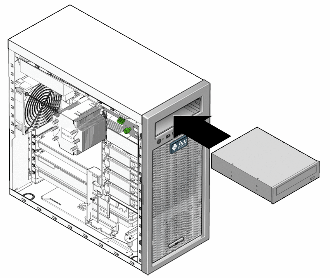 Figure showing the installation of the DVD drive into
the workstation.