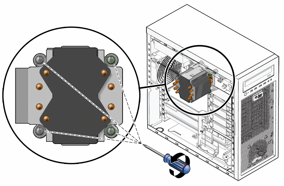 Figure showing removal of the heat sink/fan assembly.