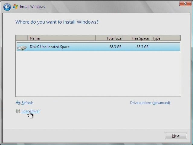 圖例顯示安裝 Windows 頁面。