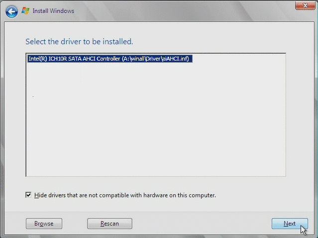 圖例顯示 Windows 選取的驅動程式頁面。