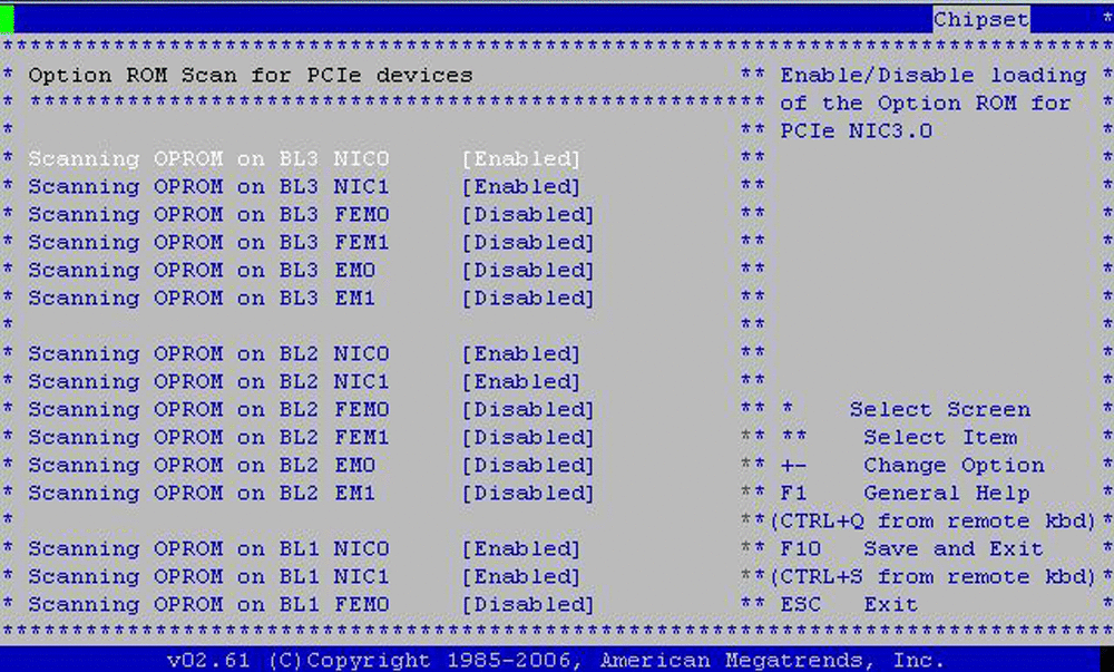 Imagen de la pantalla de examen de ROM de opción para dispositivos PCIe