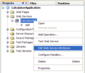 Screen shot showing how to edit web service attributes