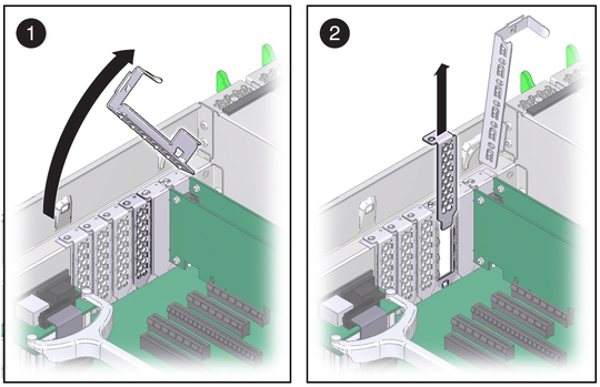 image:Figure showing how to remove a PCIe card filler panel.