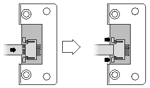 Figure showing how to insert the ribbon cable into the cable lock drawer.