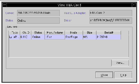 Screen capture showing View HBA Card.