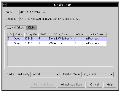 Screen capture showing the Media Scan window with the Logical Drives tab selected.