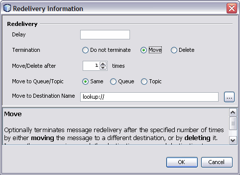 Screen capture of the Redelivery Information
dialog box.