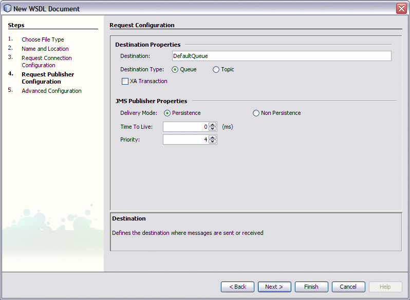 Screen capture of the Request Publisher Configuration
step.