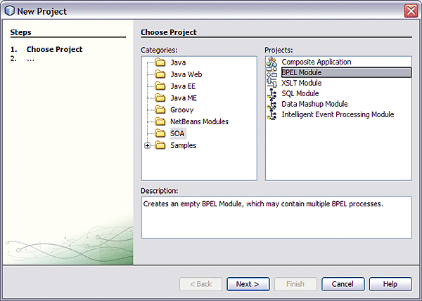 Image displays the New Project dialog box