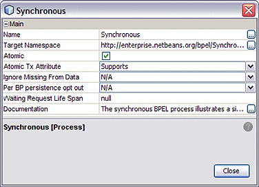 Image shows the BPEL Process Properties Editor
