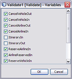 Image shows the Validate element Variables property
Variables dialog box
