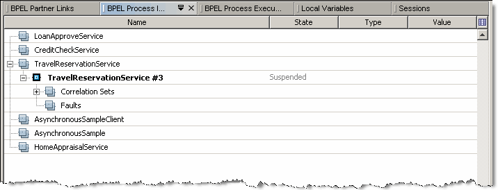 Image shows the BPEL Process Instances window
