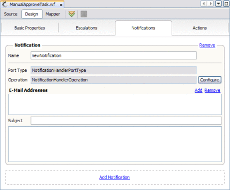 Figure shows the Notification page of the Task
Definition Editor.