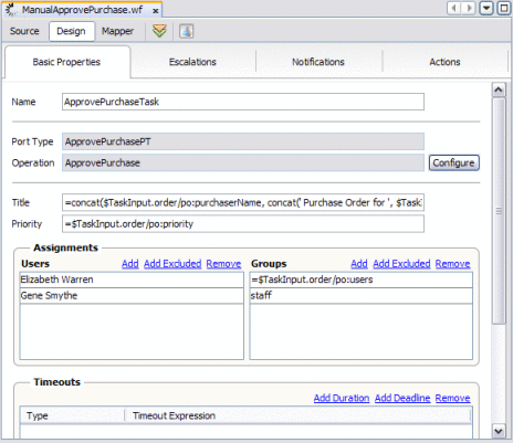 Figure shows variables as XPath expressions on
the Task Definition Editor.