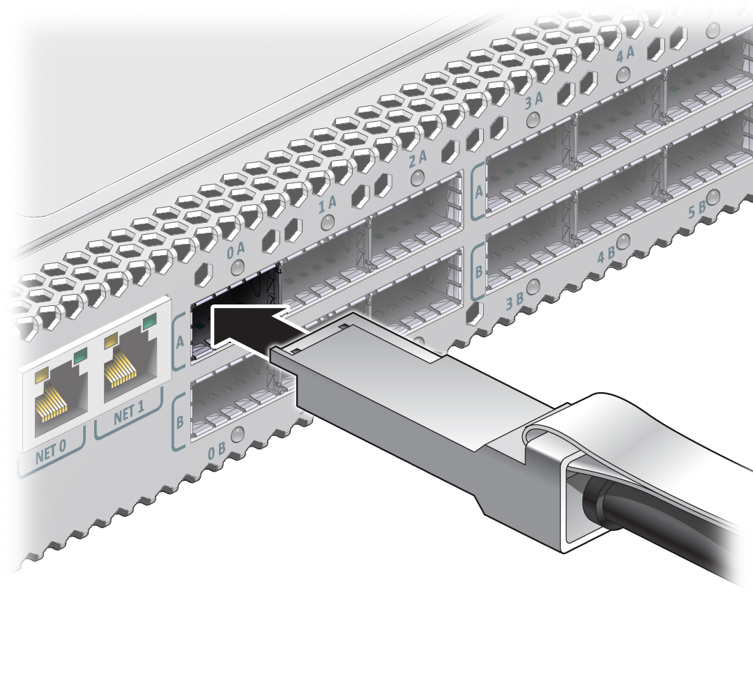 Illustration shows the InfiniBand cable being attached.