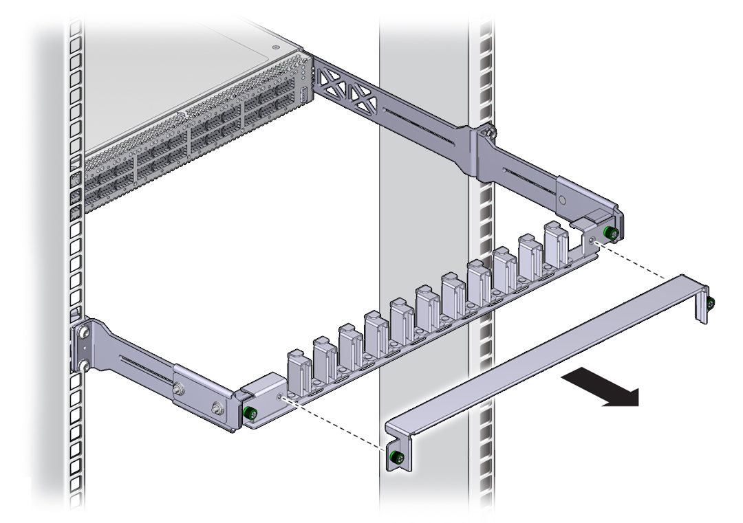Illustration shows the cable management bracket cover being removed.