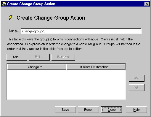 Directory Proxy Server  Create Change Group Actions window.
