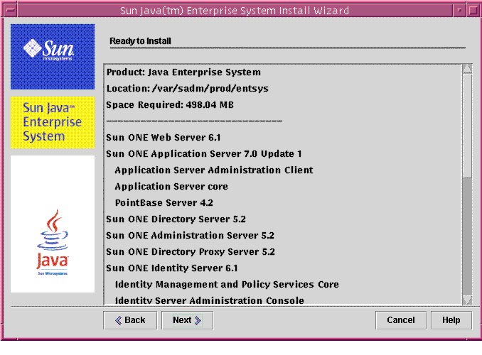 Example screen capture of the installer’s Ready to Install page.