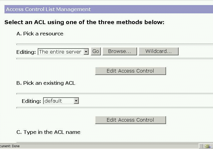 Figure showing the Access Control List Management Page window.