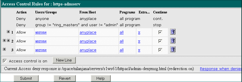 Figure showing the access control rules page.