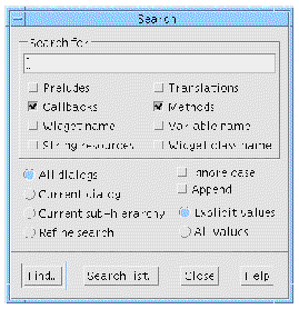 The search dialog with default settings and the "All dialogs" ToggleButton selected.