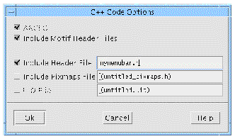 The Code Options dialog with example values entered.