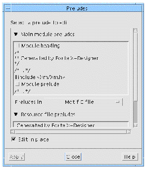 The Module Prelude dialog with default values.