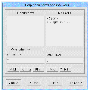 Help Documents and Markers dialog with no default values.