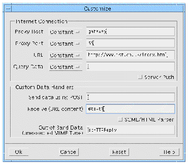 The Customize dialog with example values entered.