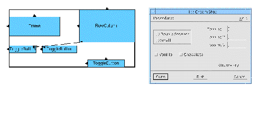 The Layout Editor and dynamic display showing the Form's children after setting attachments for the first two ToggleButtons.