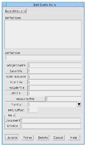 The Edit Definitions dialog with no values entered.