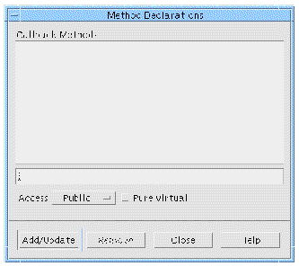 The Method Declarations dialog with no values entered.