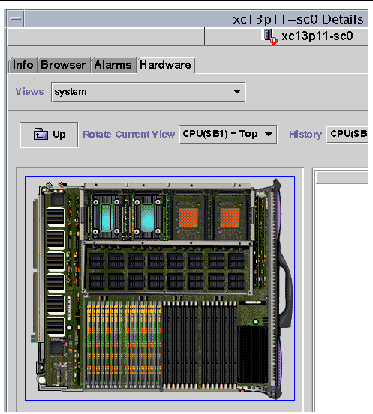 Screen capture of platform Physical View of the top of a CPU board. 