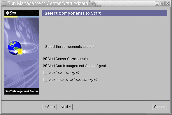 Start Up Components Screen