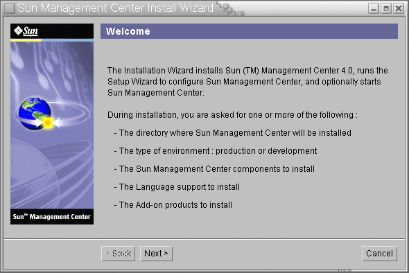 Installation welcome screen