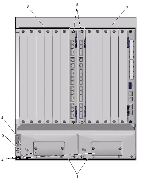 This figure shows the components that are accessible from the rear of the server.