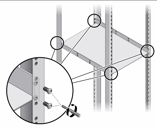 Figure shows how to install the rackmount tray using rackmount kit X2023A.