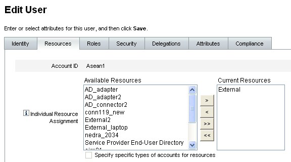 Figure showing a selection tool on the Edit User page