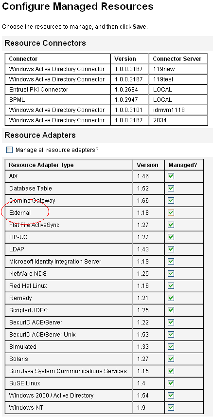 Figure illustrating that a new External resource is available
in the Resource Adapters list