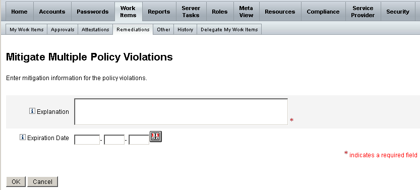 Figure showing the Mitigate Multiples Policy Violations
page