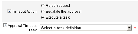 Figure showing the Approval Timeout Task menu in the
Timeout Action section