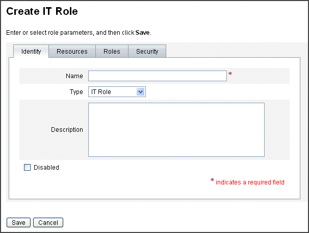 Figure showing the Create Role form’s Identity
tab