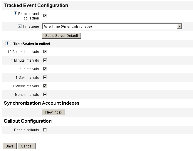 Figure showing the Enable event collection check box
on the Tracked Event Configuration page